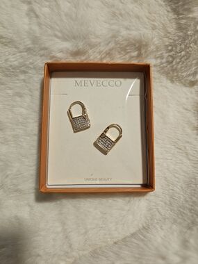 MEVECCO Lock Earrings Padlock Huggie Hoop Earrings 18K Gold Plated Micro Pave CZ
